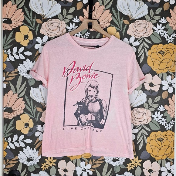Lucky Brand David Bowie Pink Boyfriend Fit Concert Tee Women Size S - Picture 2 of 7
